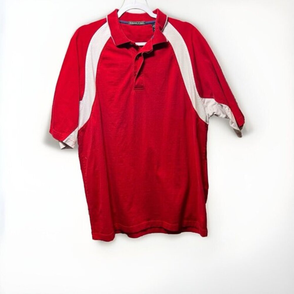 McKenzie‎ Pointe Polo Shirt Mens Large Red White Short Sleeve Raglan Color Block